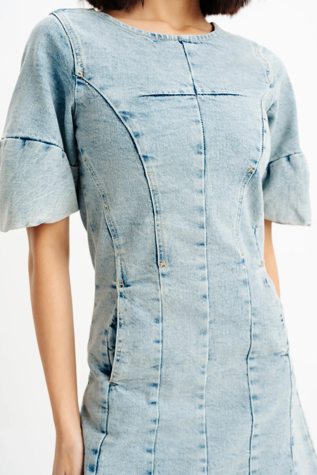 Puff Sleeve Denim Dress