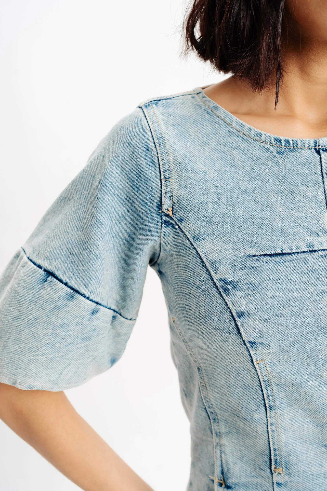 Puff Sleeve Denim Dress