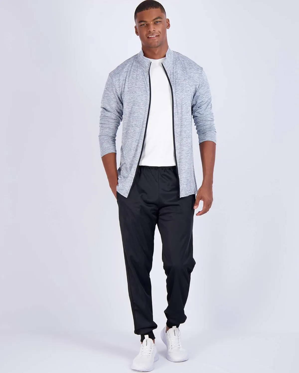 Real Essentials 3 Pack: Mens Dry-Fit Long Sleeve Full Zip Hoodie & Jacket- Athletic Running Jacket (Available in Big & Tall)