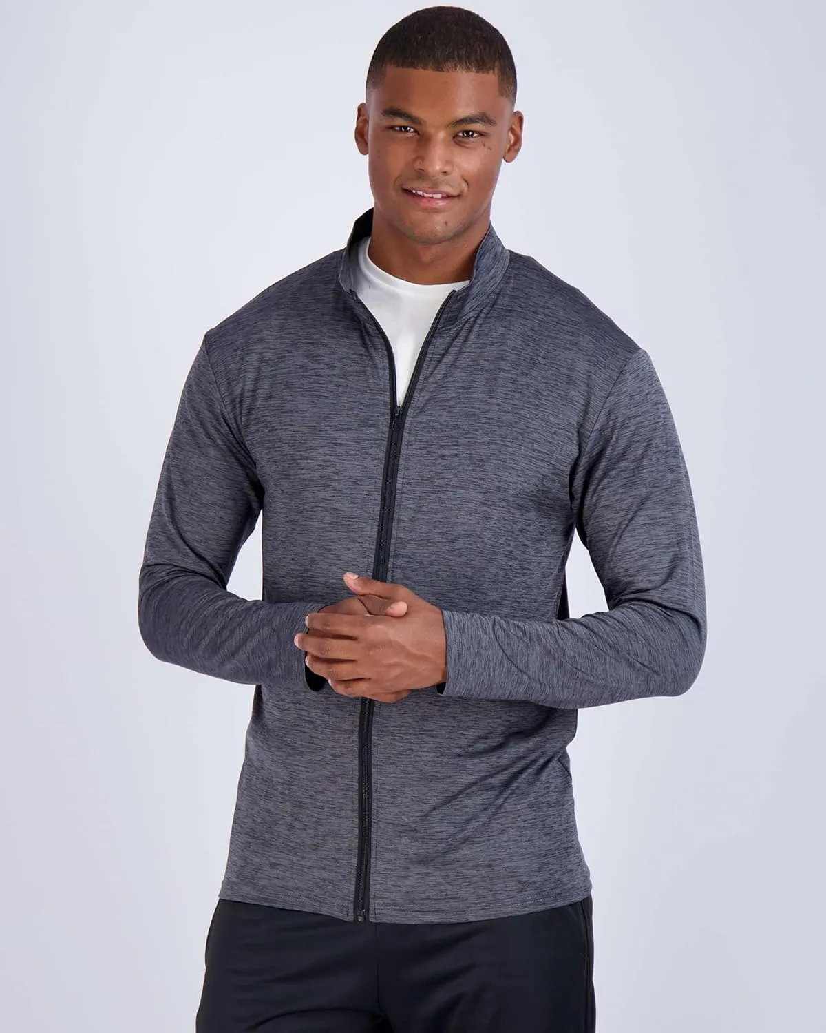 Real Essentials 3 Pack: Mens Dry-Fit Long Sleeve Full Zip Hoodie & Jacket- Athletic Running Jacket (Available in Big & Tall)