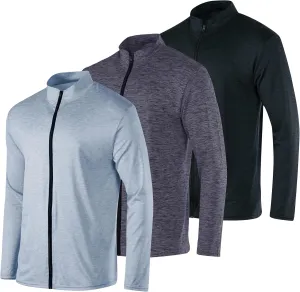 Real Essentials 3 Pack: Mens Dry-Fit Long Sleeve Full Zip Hoodie & Jacket- Athletic Running Jacket (Available in Big & Tall)