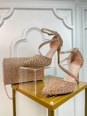 Rene Pearl Pointed Heels (Rose Gold)