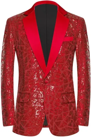 Rogers & Morris Triangle Sequin Jackets One Button Blazer for Men