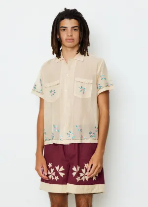 Sequinned Floral Net Short Sleeve Shirt