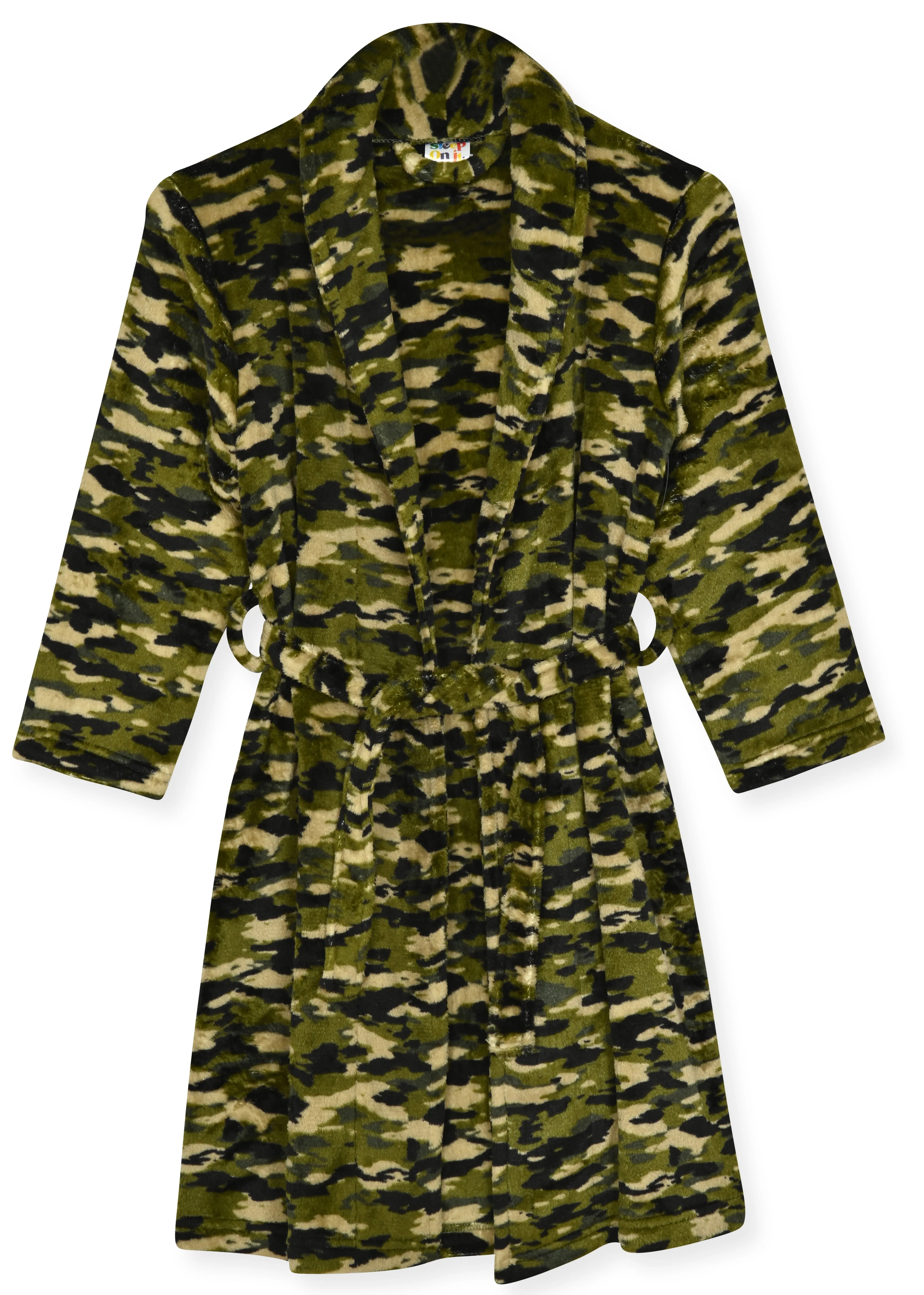 Sleep On It Boys Flannel Fleece Shawl Collar Robe with Matching Slippers - Green Camo