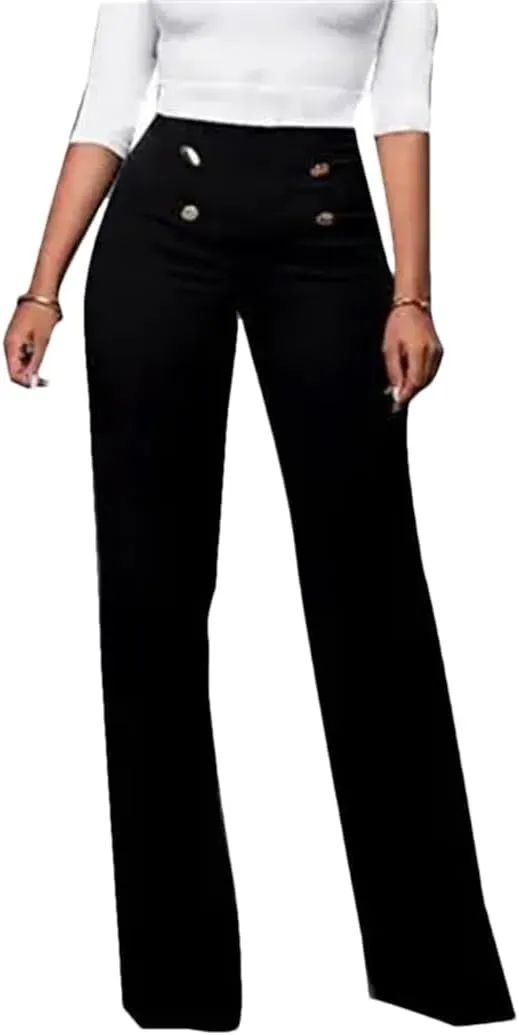 Solid Color Flare Pants Women High Waist Wide Leg Pants Office Ladies Trousers Slim Long Pants