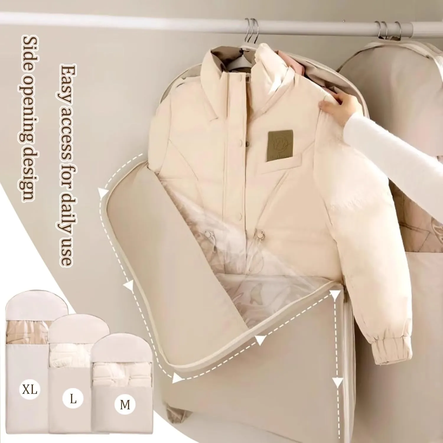 Space Saving Hanging Garment Bag with Self Compression Zipper, Dust Cover Clothes Bags for Down Coat, Suit Bags for Closet Storage, Travel Clothes Organizer for Suits, Dresses, Coats(Gray,Medium)