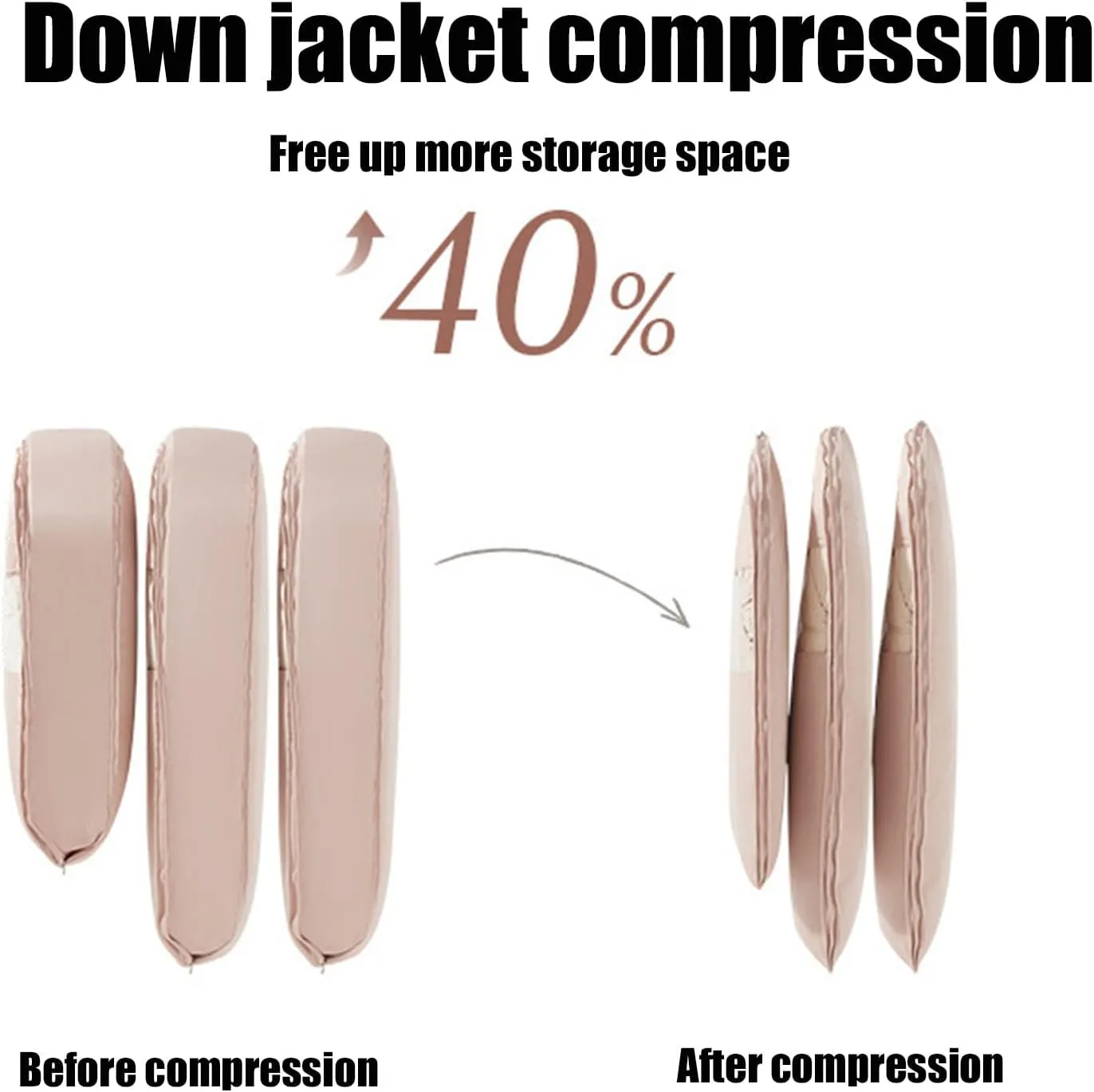 Space Saving Hanging Garment Bag with Self Compression Zipper, Dust Cover Clothes Bags for Down Coat, Winter Coat Storage, Space Saver Hanging Garment Bags for Closet Storage (Beige,M)