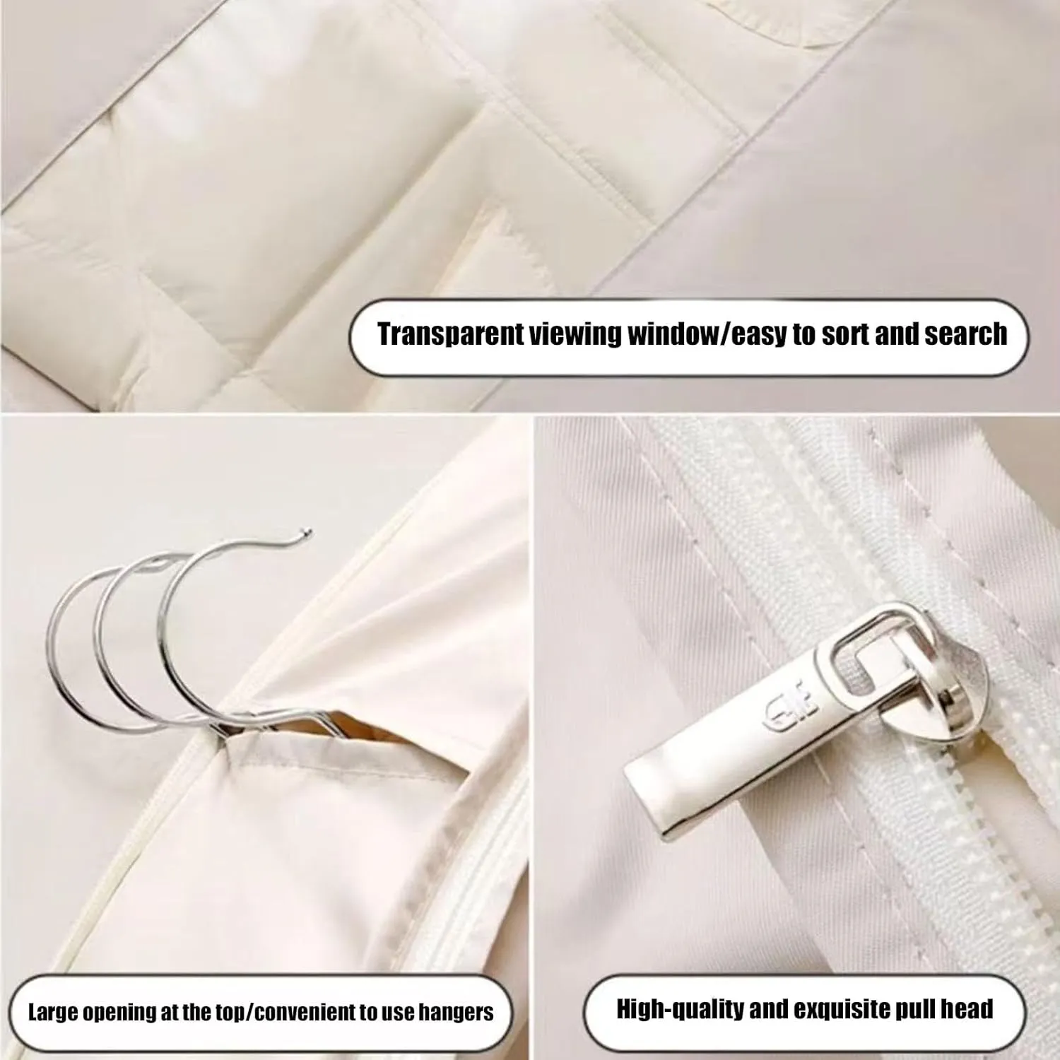 Space Saving Hanging Garment Bag with Self Compression Zipper, Dust Cover Clothes Bags for Down Coat, Winter Coat Storage, Space Saver Hanging Garment Bags for Closet Storage (Beige,M)