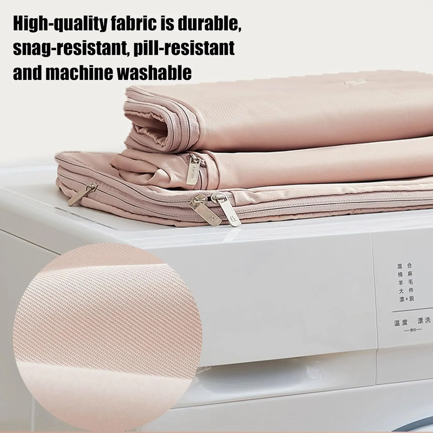 Space Saving Hanging Garment Bag with Self Compression Zipper, Dust Cover Clothes Bags for Down Coat, Winter Coat Storage, Space Saver Hanging Garment Bags for Closet Storage (Beige,M)