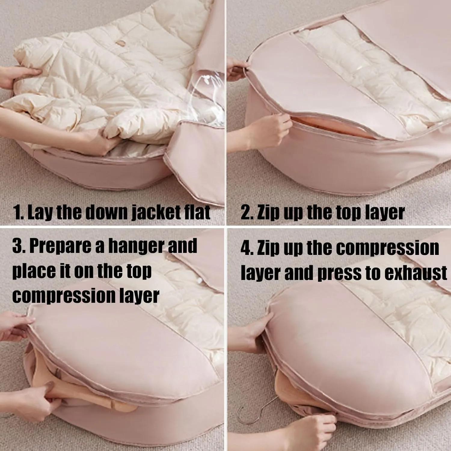 Space Saving Hanging Garment Bag with Self Compression Zipper, Dust Cover Clothes Bags for Down Coat, Winter Coat Storage, Space Saver Hanging Garment Bags for Closet Storage (Pink,M)