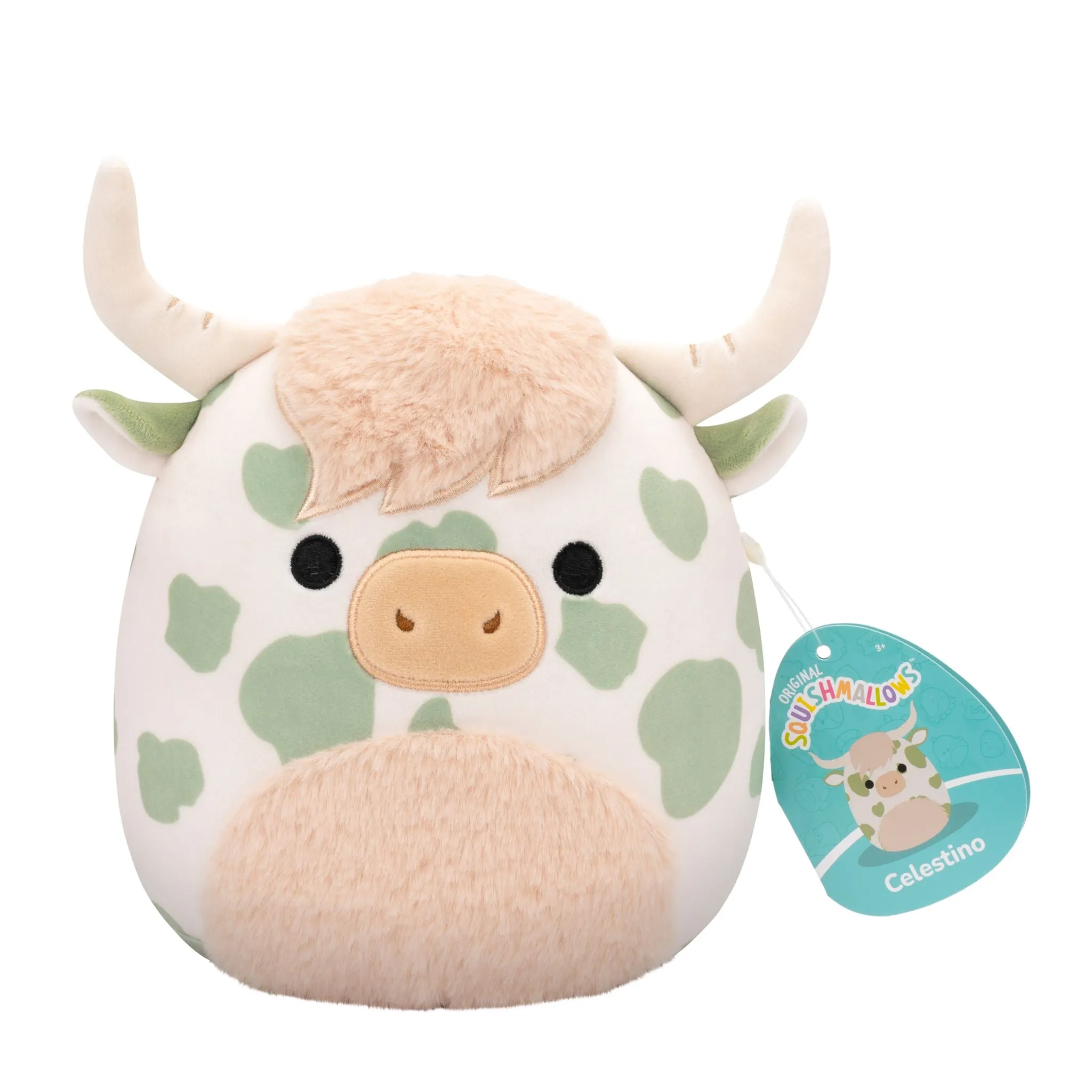 Squishmallows 7.5 Inch Plush S20 Celestino Sage Green Spotted Highland Cow With Fuzzy Belly