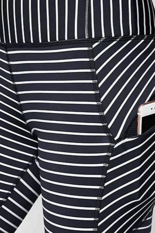 striped printed  yoga  leggings with pocket