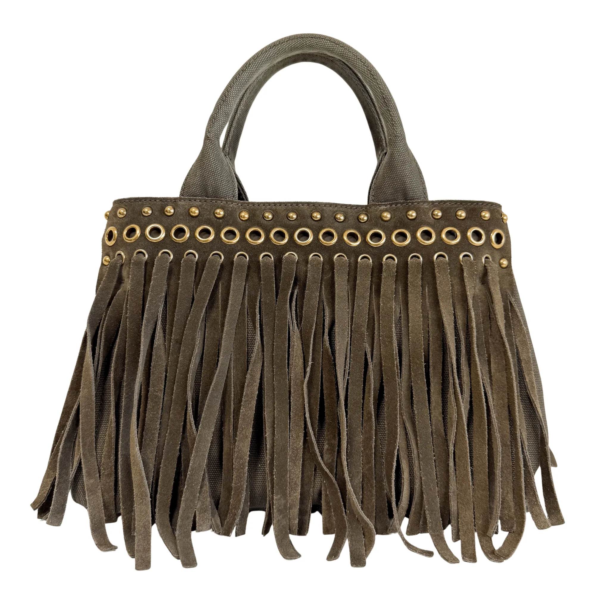 Studded Fringe Canapa Tote Bag