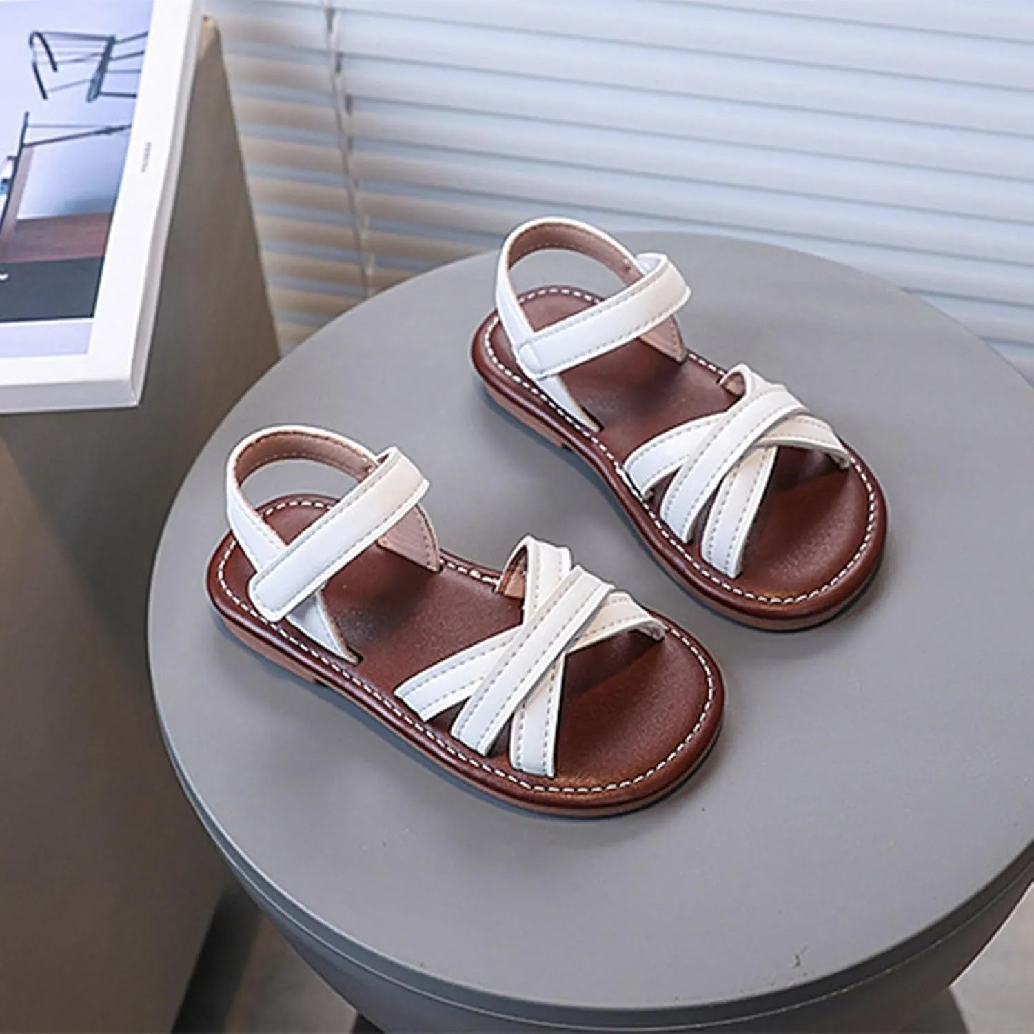 Summer Dress Shoes for Girls Open Toe Strap Beach Sandals For Little Girls Solid Color Soft Bottom Sandals Kids Closed Toe Water Sandal