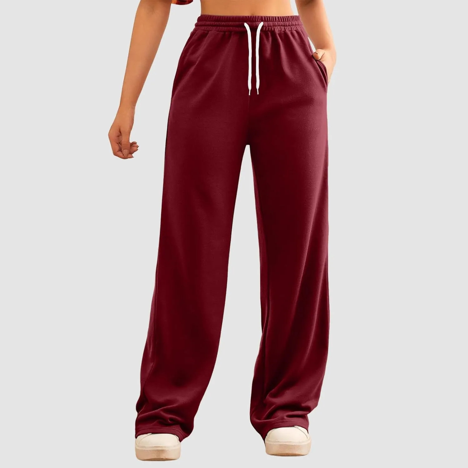 Sweatpants Women Casual Baggy Straight Pants Wide Leg Loose Elastic Waist Drawstring Dressy Trousers
