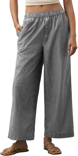 Tankaneo Womens Boxer Pants Striped Lounge Pajama Bottoms Elastic High Waisted Wide Leg Trousers with Pockets