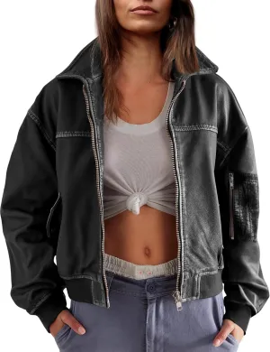 Tanming Womens Leather Jacket Fall Fashion Motorcycle Biker Bomber Jacket Zip Up Winter Coat Outerwear