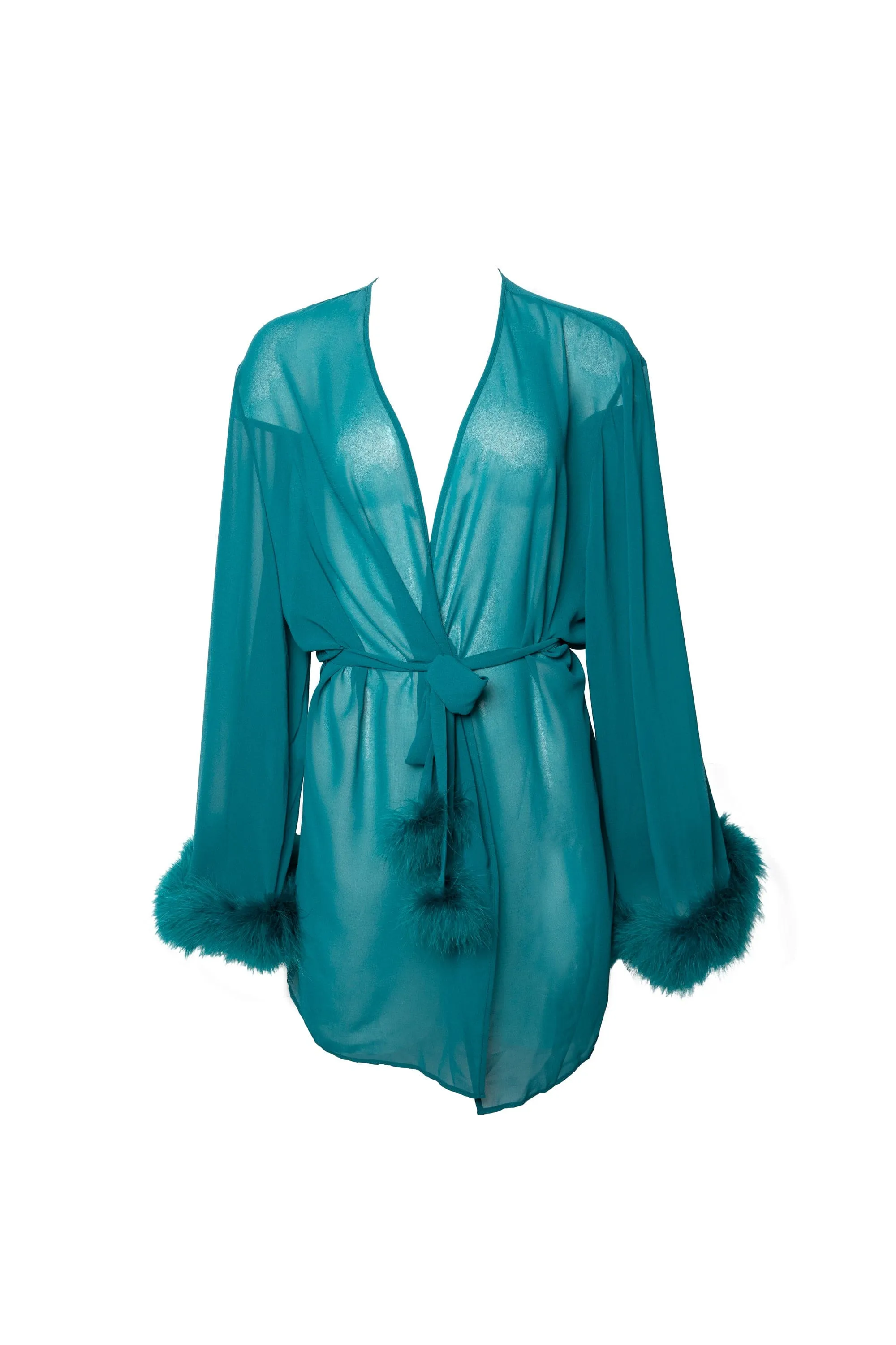 Teal Feather Trim Robe