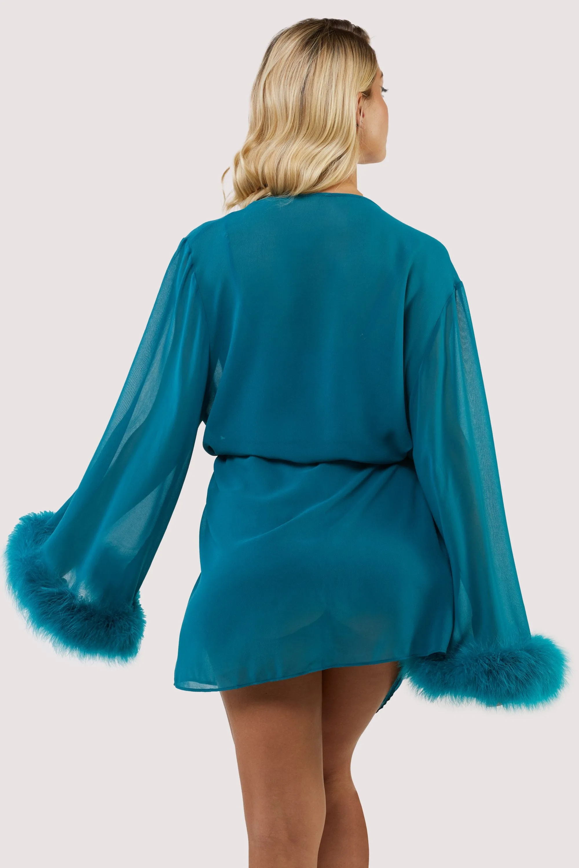 Teal Feather Trim Robe