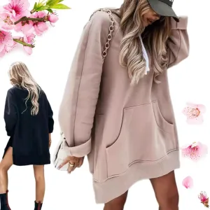 The Warmy Oversized Hoodie Dress Women, Hoodie Dress for Women with Pockets Side Splits Sweatshirts Pullover(Khaki,Small)