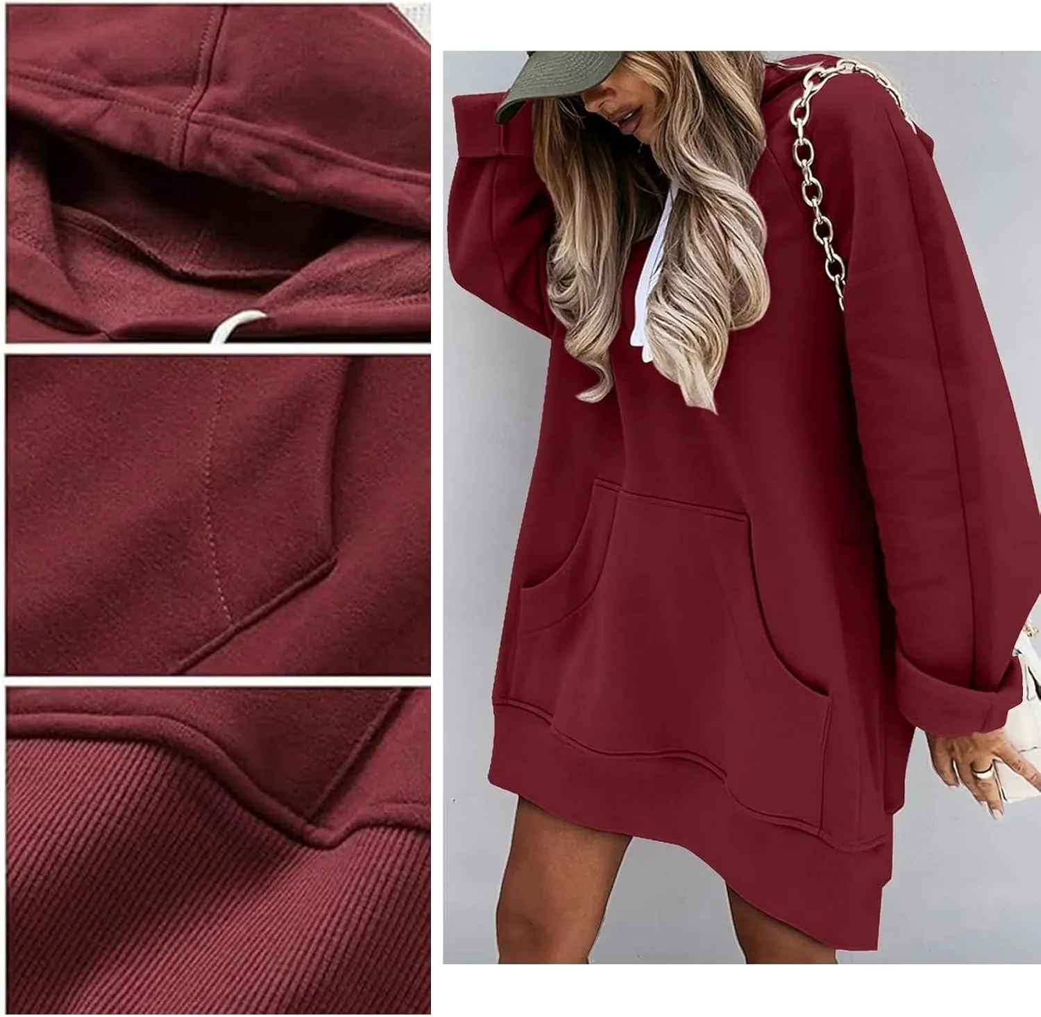 The Warmy Oversized Hoodie Dress Women, Hoodie Dress for Women with Pockets Side Splits Sweatshirts Pullover(Khaki,Small)