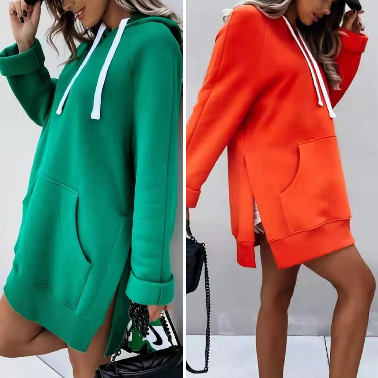 The Warmy Oversized Hoodie Dress Women, Hoodie Dress for Women with Pockets Side Splits Sweatshirts Pullover(Khaki,Small)