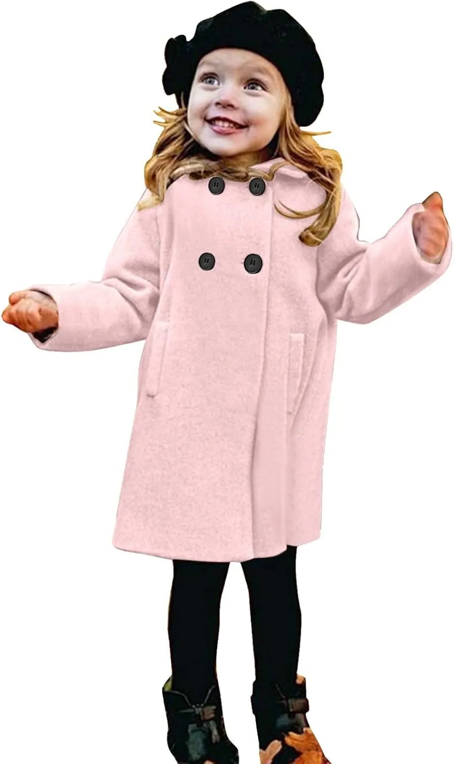 Toddler Kids Fall Winter Jackets Girls Woolen Double-Breasted Trench Coat Lapel Baby Girls Trench  Coat