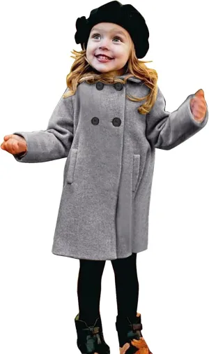 Toddler Kids Fall Winter Jackets Girls Woolen Double-Breasted Trench Coat Lapel Baby Girls Trench  Coat