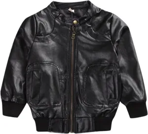 Toddler Kids Little Boys Long Sleeve Faux Leather Zipper Jacket Spring Autumn Boys Winter Jacket