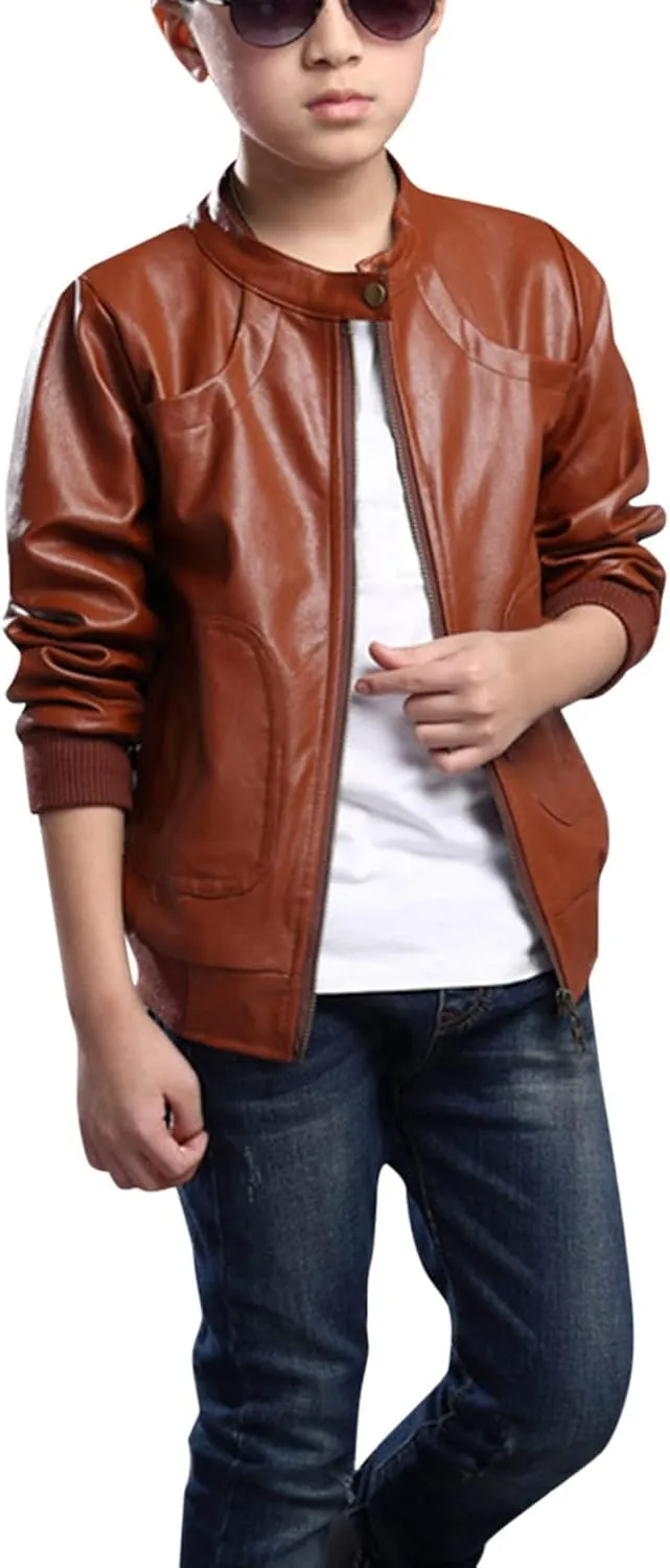Toddler Kids Little Boys Long Sleeve Faux Leather Zipper Jacket Spring Autumn Boys Winter Jacket