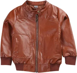 Toddler Kids Little Boys Long Sleeve Faux Leather Zipper Jacket Spring Autumn Boys Winter Jacket