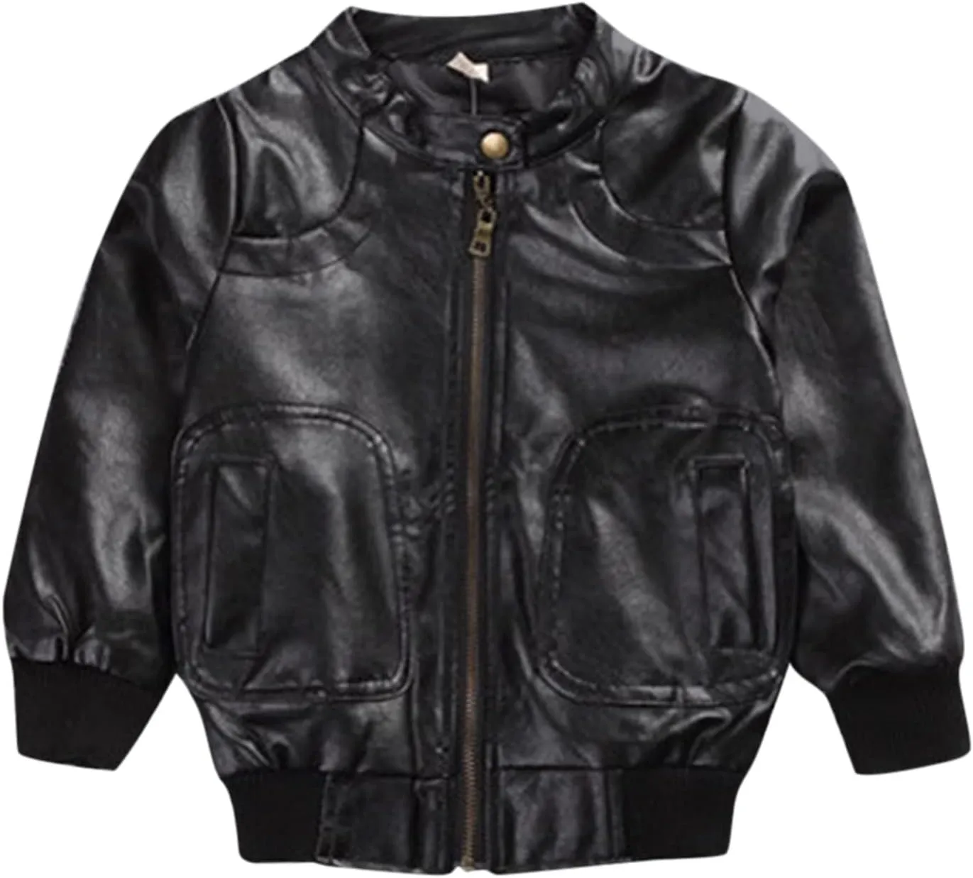 Toddler Kids Little Boys Long Sleeve Faux Leather Zipper Jacket Spring Autumn Boys Winter Jacket