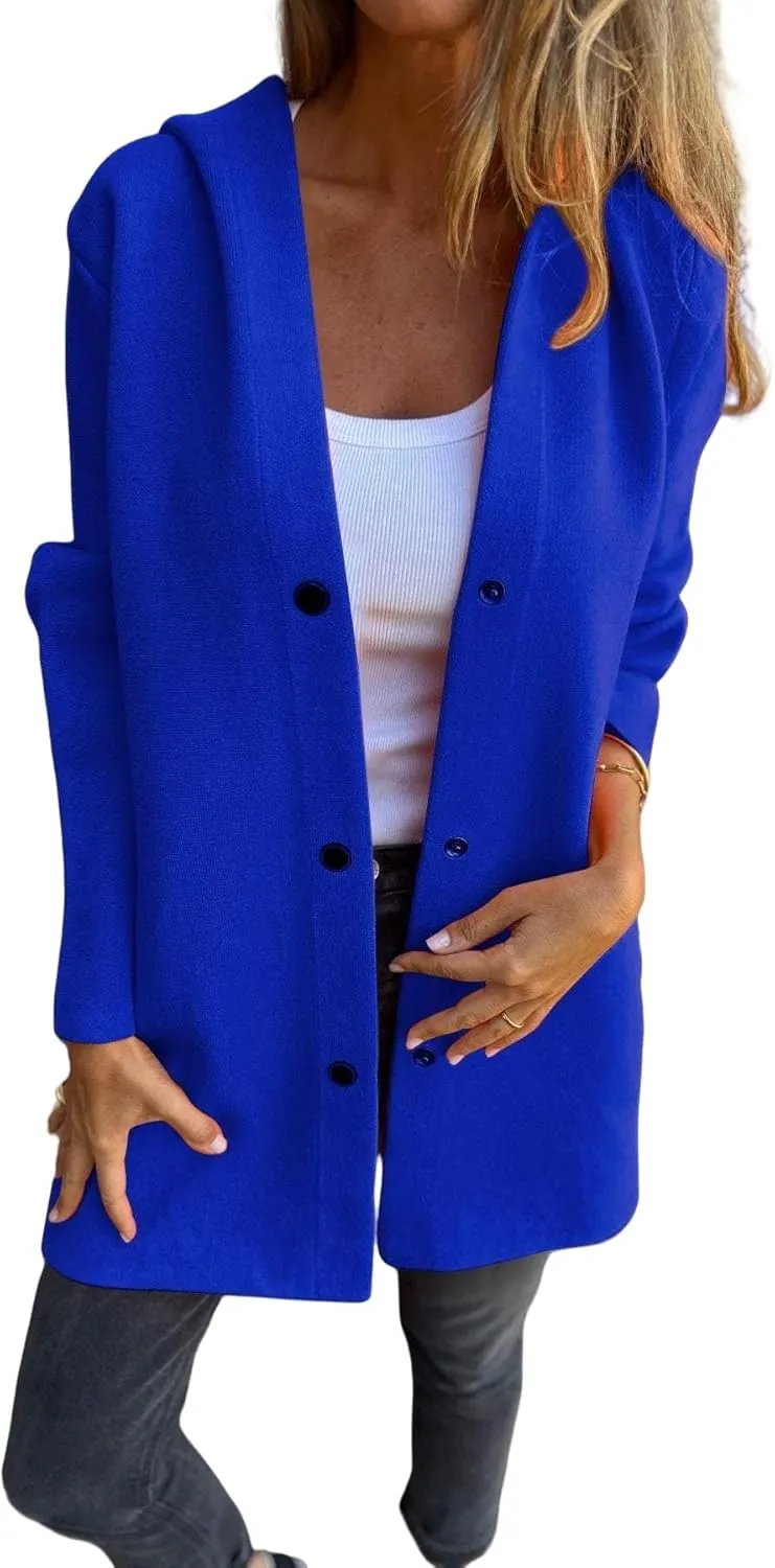 Trench Coat Women Casual Single Breasted Hooded Jacket Lapel Neck Long Sleeve Solid Color Jacket Fall Winter Outwear