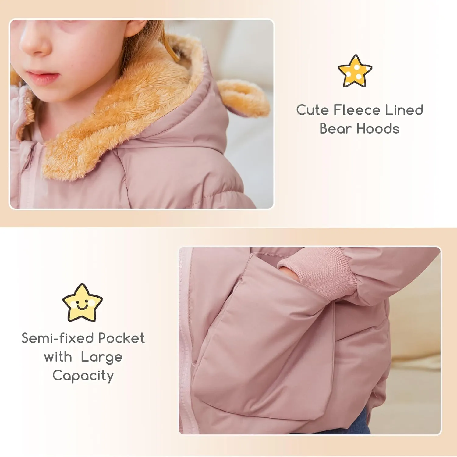 TUONROAD Baby Girls Coats for 6 Months-5 Years Toddlers Boy Winter Jacket Warm Bear Hooded Outdoor Coats Size 5
