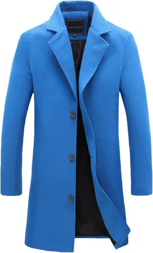 Uillui Mens Classic Pea Coat Wool Cashmere Notch Lapel Casual Trench Coat Winter Windproof Overcoat Single Breasted Top Coat