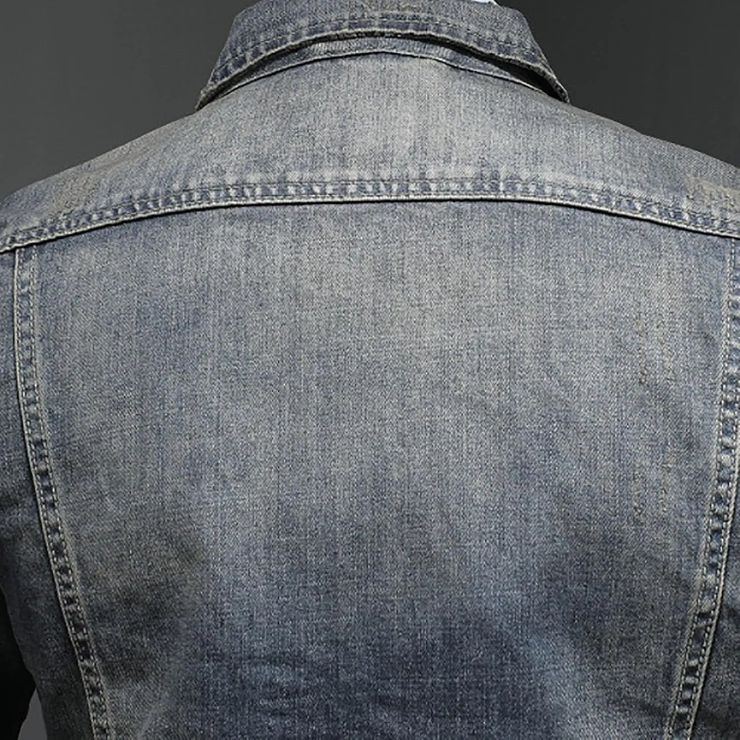 Uillui Men's Distressed Slim Denim Jacket Motorcycle Vintage Slim Fit Zipper Up Biker Jean Rider Jacket Casual Lightweight
