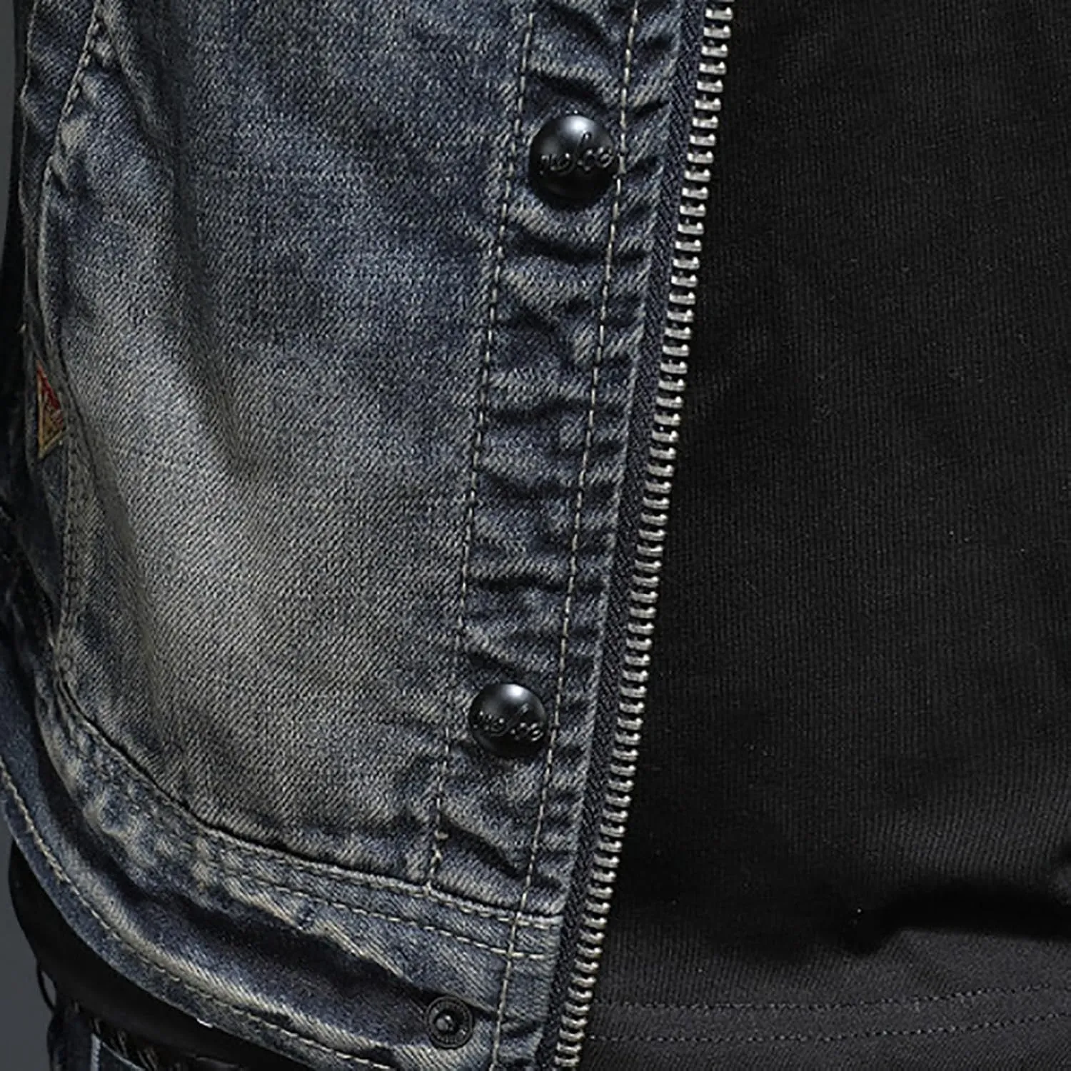 Uillui Men's Distressed Slim Denim Jacket Motorcycle Vintage Slim Fit Zipper Up Biker Jean Rider Jacket Casual Lightweight