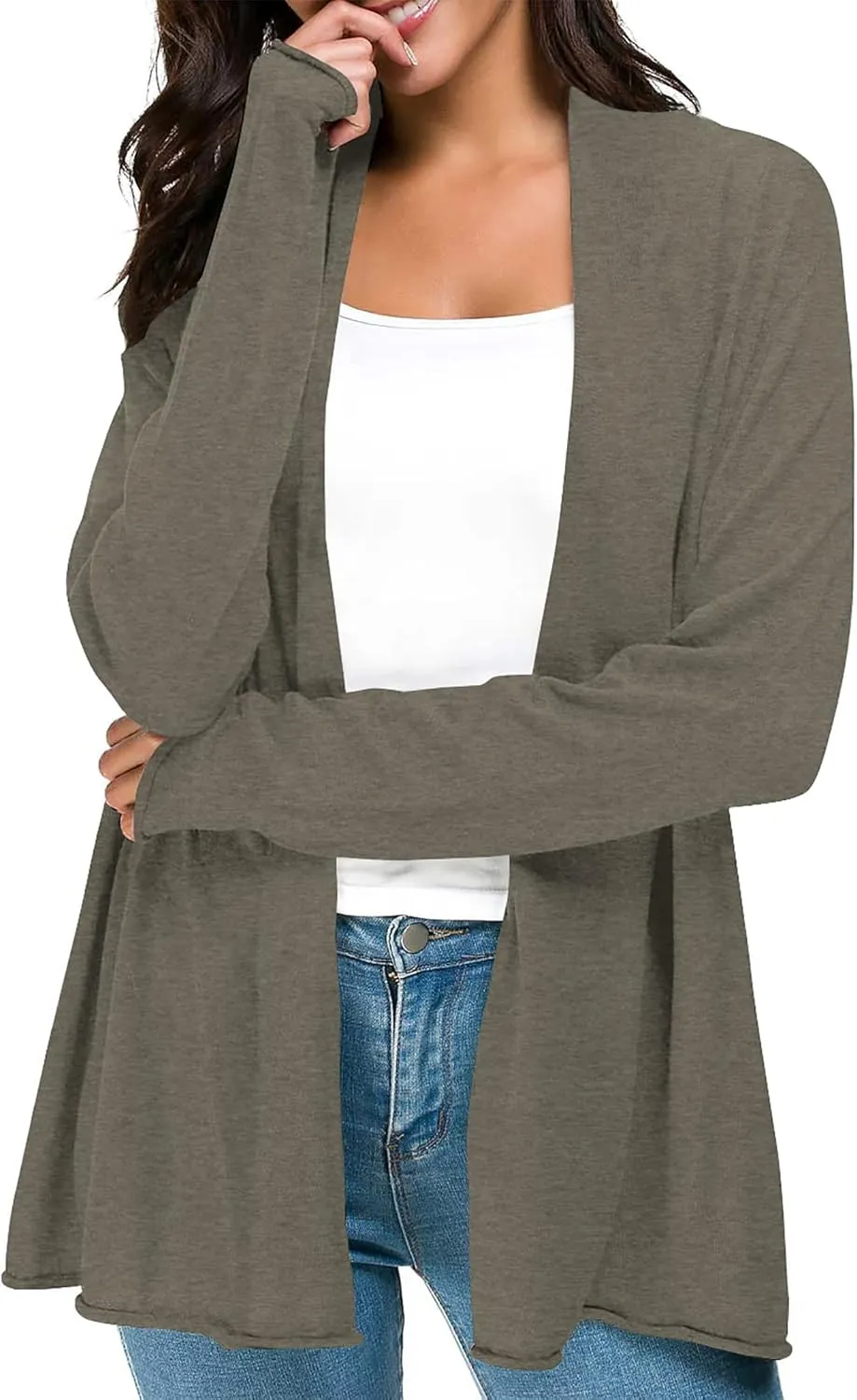 Urban CoCo Women's Long Sleeve Open Front Casual Thin Cardigan