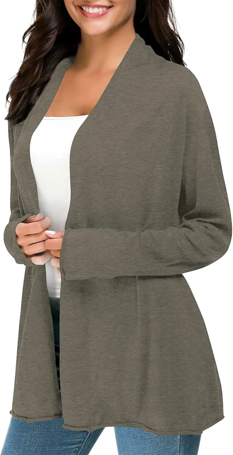 Urban CoCo Women's Long Sleeve Open Front Casual Thin Cardigan