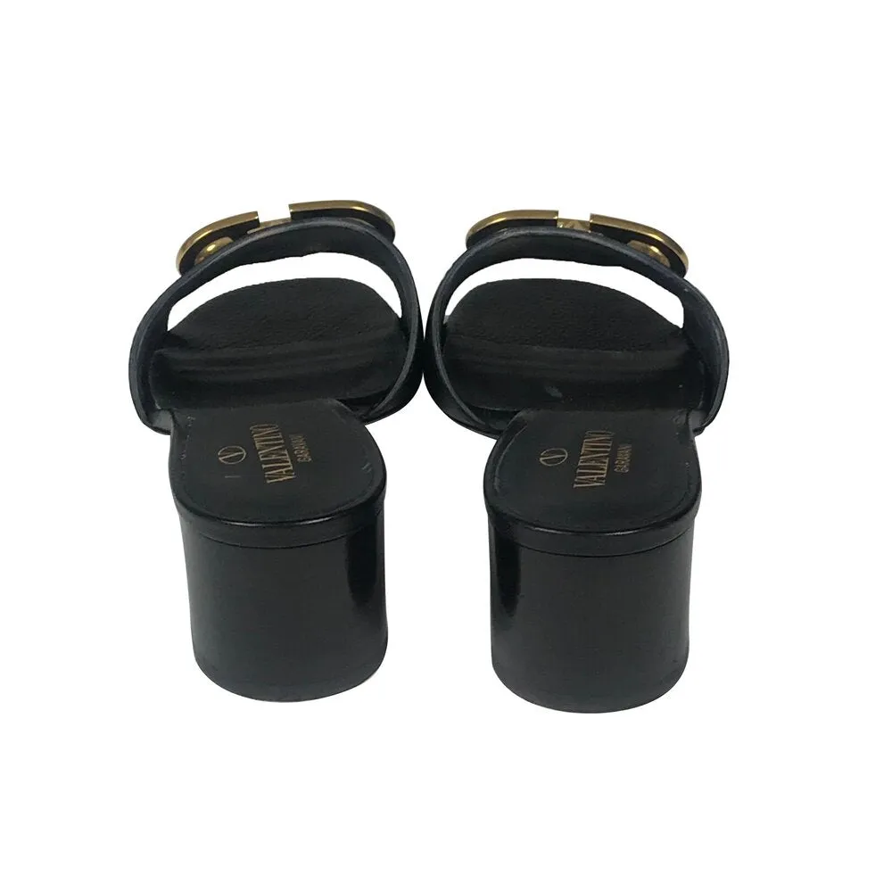 Valentino | Gold VLogo Black leather mules Sz 7.5