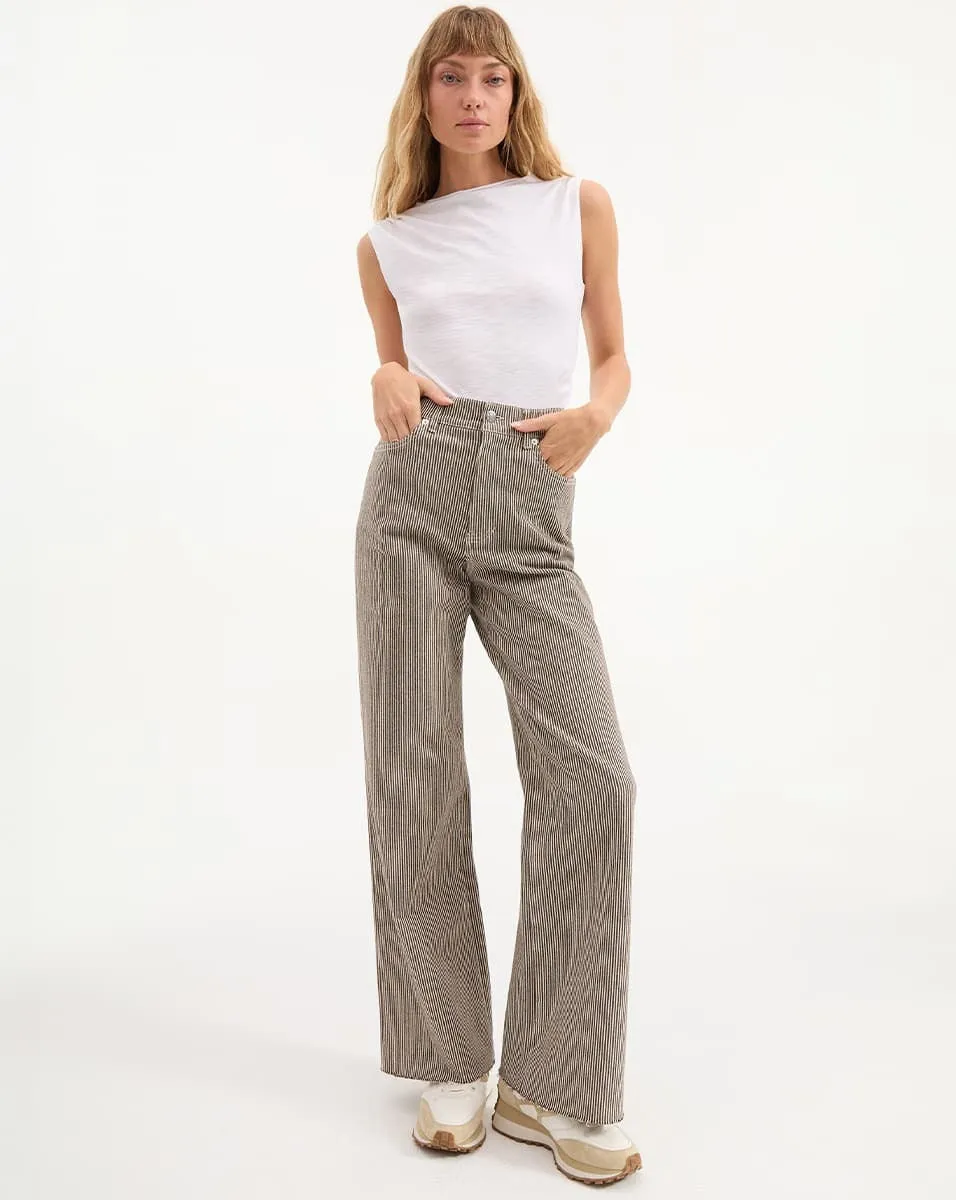 Veronica Beard Taylor High Rise Wide Leg Pants in Cedar Stripe