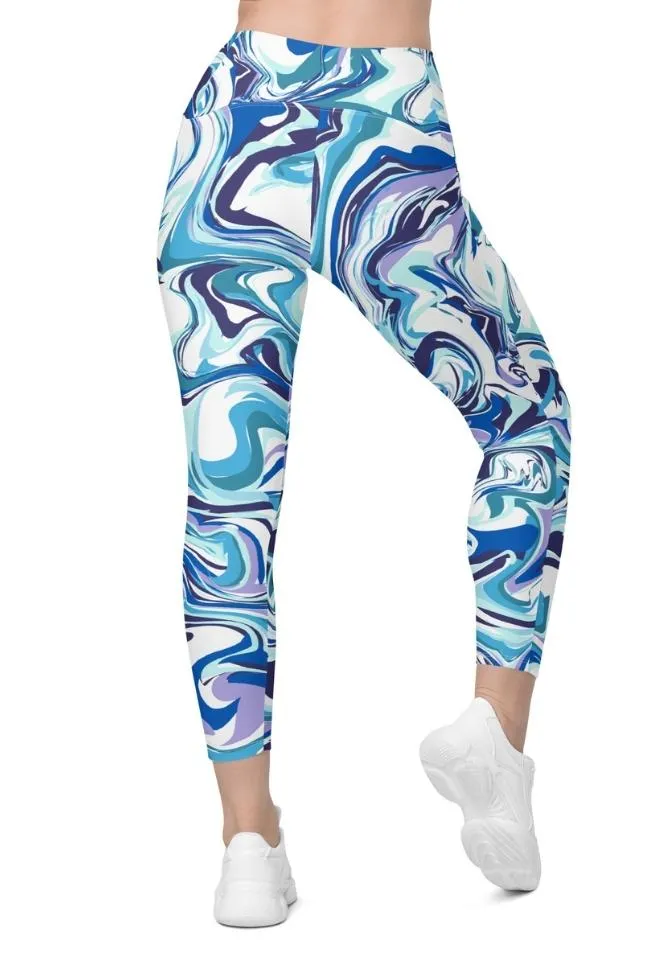 Vibrant Blue Marble Leggings With Pockets