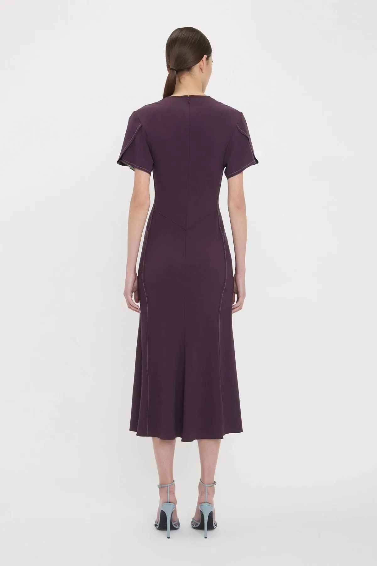 Victoria Beckham Gathered V-Neck Midi Dress - Fig