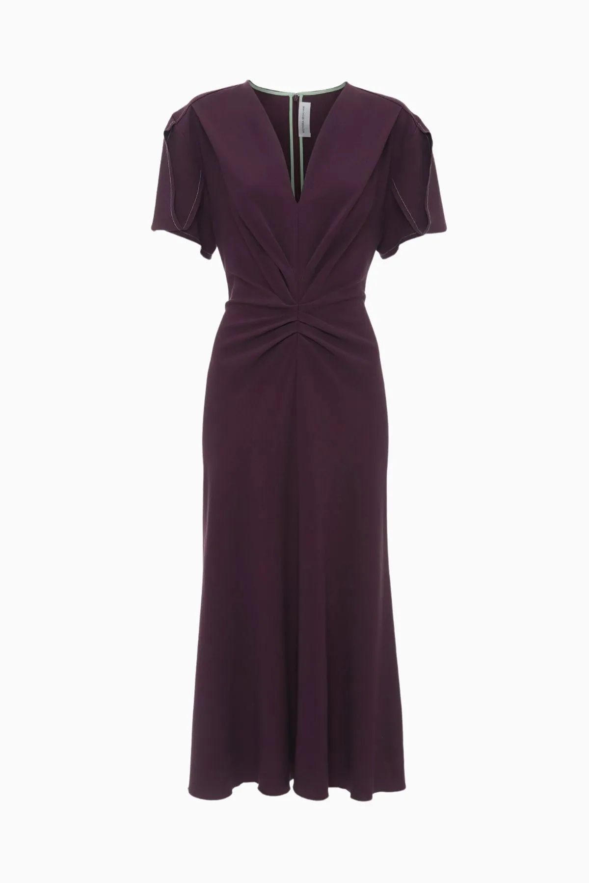 Victoria Beckham Gathered V-Neck Midi Dress - Fig