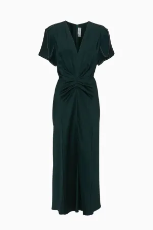 Victoria Beckham Gathered V-Neck Midi Dress - Seaweed