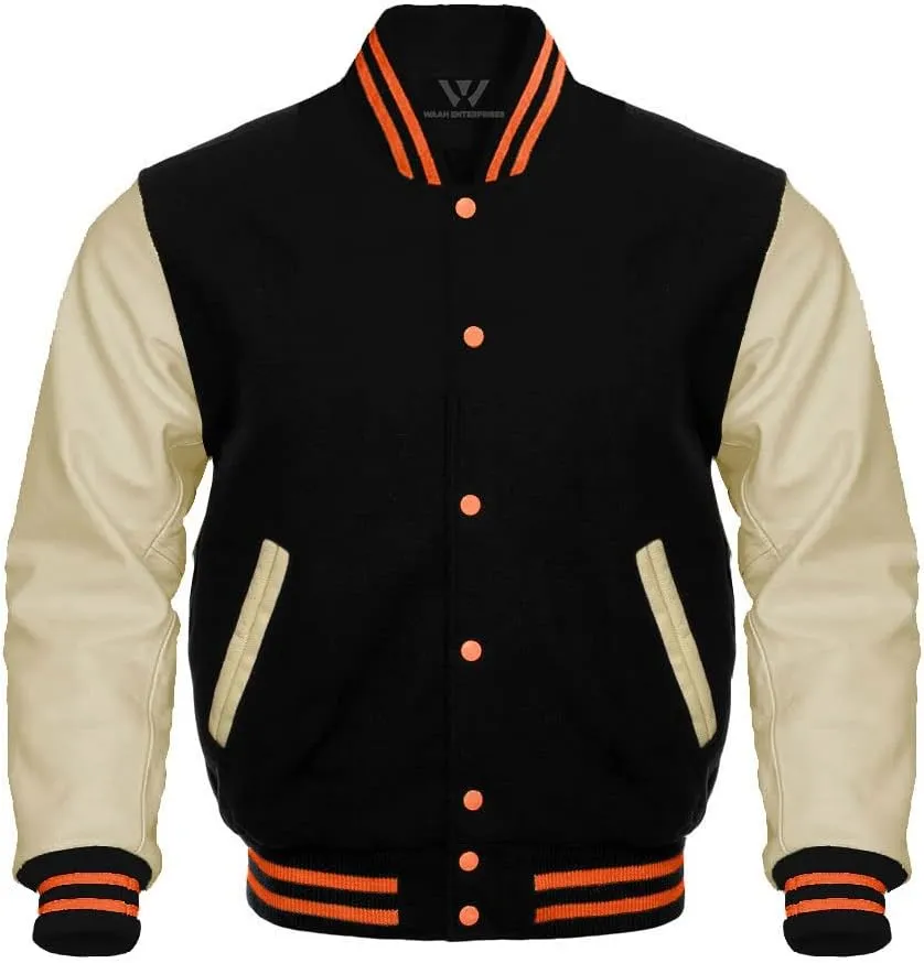 Waah Baseball letterman Varsity Jackets Genuine Leather Sleeves Multi wool colors