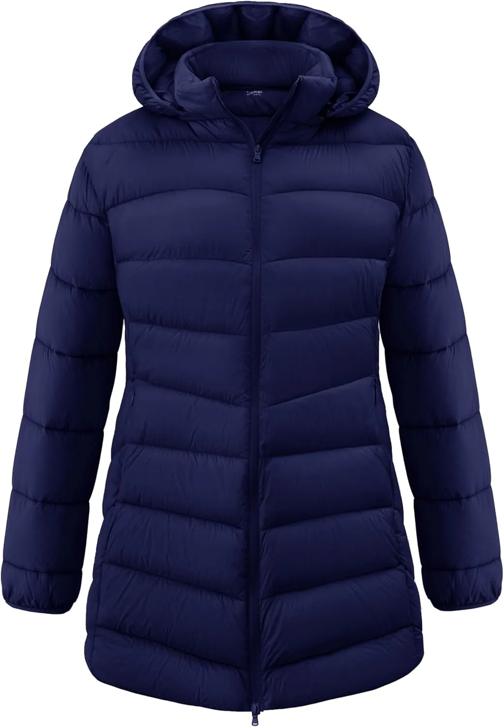 wantdo Women's Plus Size Lightweight Winter Coat Warm Long Puffer Coats with Removable Hood