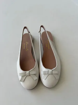 White leather sling back with front bow