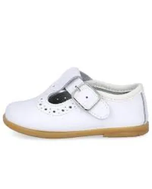 White tstrap leather shoe with dots details